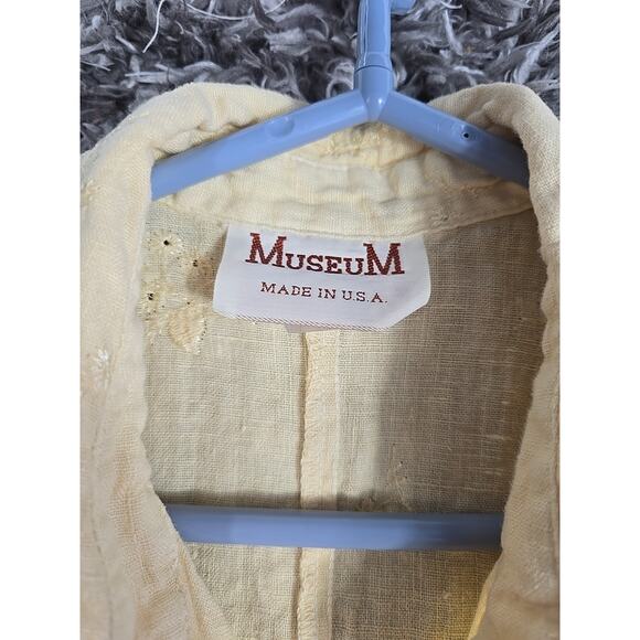 VTG Museum USA Yellow Womens Cottagecore 100% Linen Button Down Dress Sz M - Picture 2 of 6